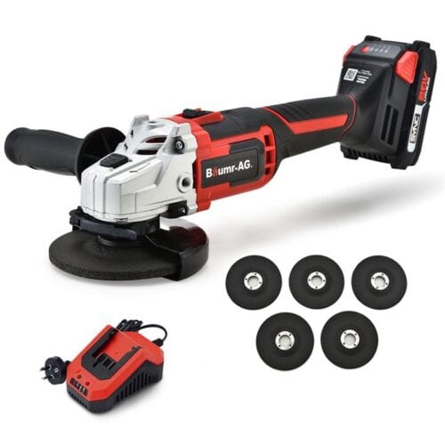 BAUMR-AG 20V SYNC Cordless Angle Grinder Kit with Battery, Fast Charger, 5 x Discs