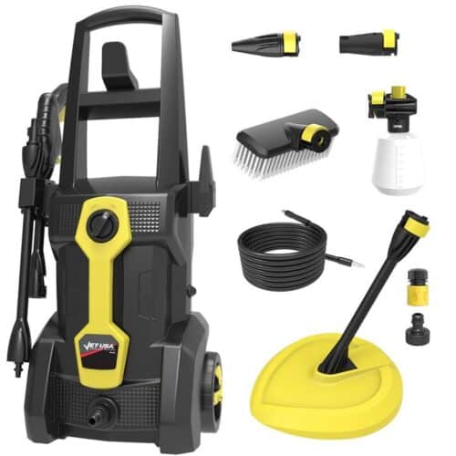 JET-USA RW535 Electric High Pressure Washer, 2600PSI Water Cooled Motor, 2 Nozzles, Brush Head, Deck Cleaner, Detergent Bottle