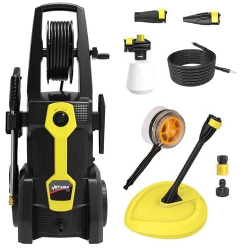 JET-USA RW545 Electric High Pressure Washer, 3000PSI Water Cooled Motor, 2 Nozzles, Brush Head, Deck Cleaner, Detergent Bottle