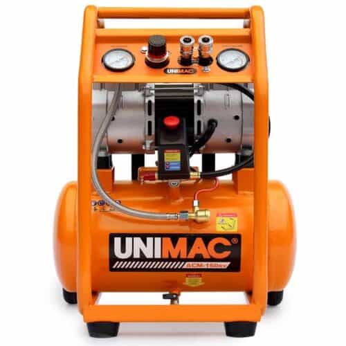 UNIMAC 16L Silent Oil-Free Electric Air Compressor, 116PSI Portable with Wheels and Handle, Twin Nitto Outlets for Airtools, Tyre Inflation