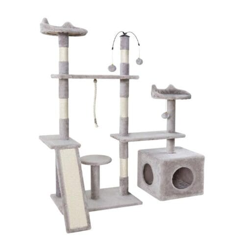 Cat Tree 135cm Tower Scratching Post Scratcher Wood Condo House Toys Grey