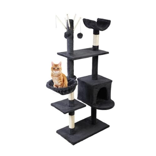 Cat Tree 140cm Tower Scratching Post Scratcher Trees Toys Condo Bed Grey