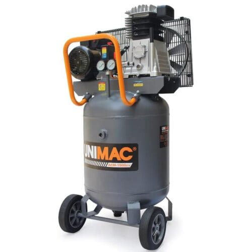 UNIMAC 3.5HP 100L 260L/min Belt Drive Air Compressor, 116 PSI, Heavy-Duty Pump, Dual Nitto Outlets, Vertical Tank, 15A Plug